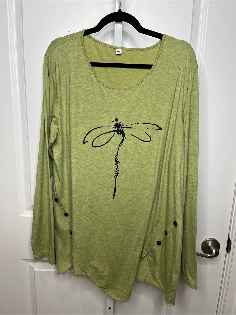 Women’s Long Sleeve Scoop Neck Top with Dragonfly “Warrior” XXL Lime Green